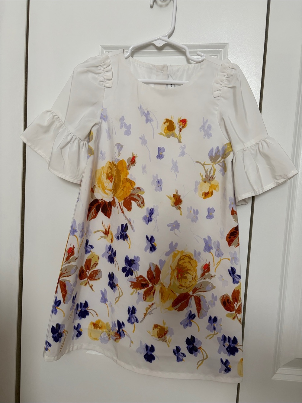 Janie and Jack White Floral Shift Dress with Yellow & Purple Flowers